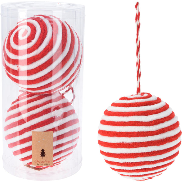 Red & White Stripe Bauble | Pack of 2 | 12cm