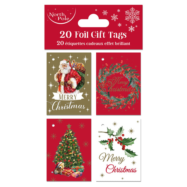 North Pole Foil Gift Tags Traditional  | Pack of 20