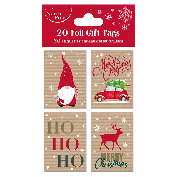 North Pole Foil Gift Tags Kraft  | Pack of 20