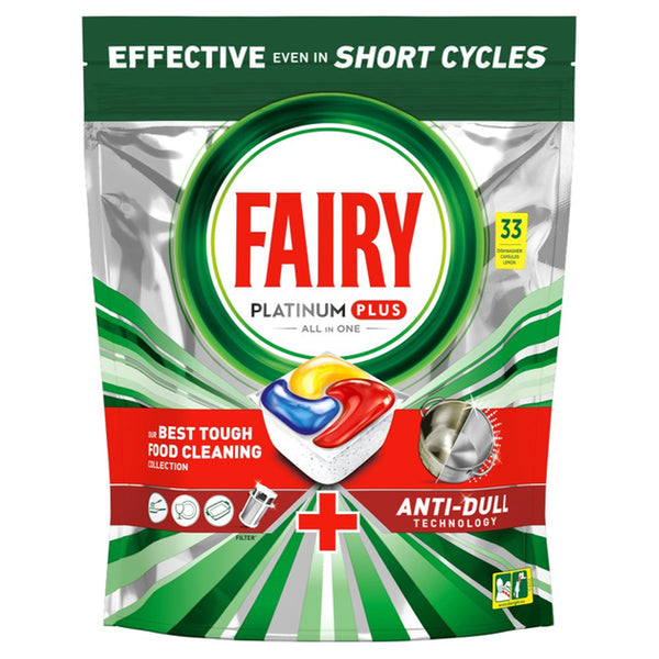 Fairy Platinum Plus All in One Dishwasher Capsules | Lemon Scent | Pack of 33