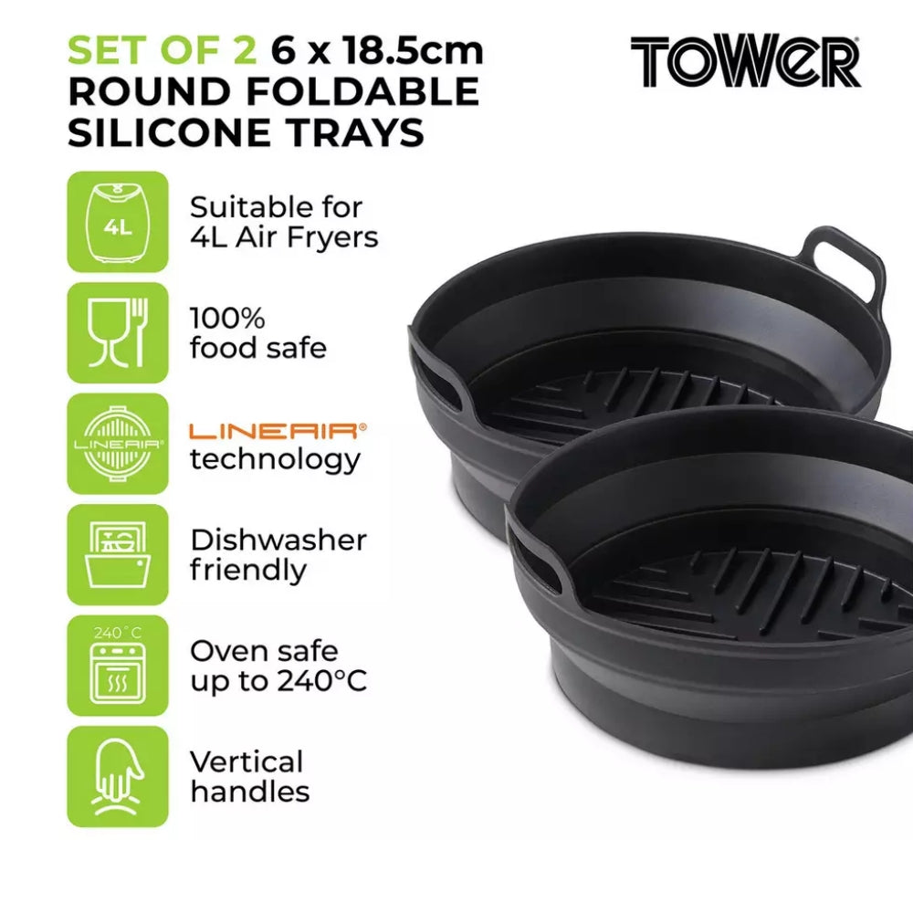 Tower Round Foldable Silicone Air Fryer Trays | 1.2L | Pack of 2