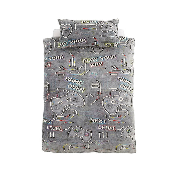 Catherine Lansfield Game Over Glow In The Dark Single Duvet Cover Set  Grey