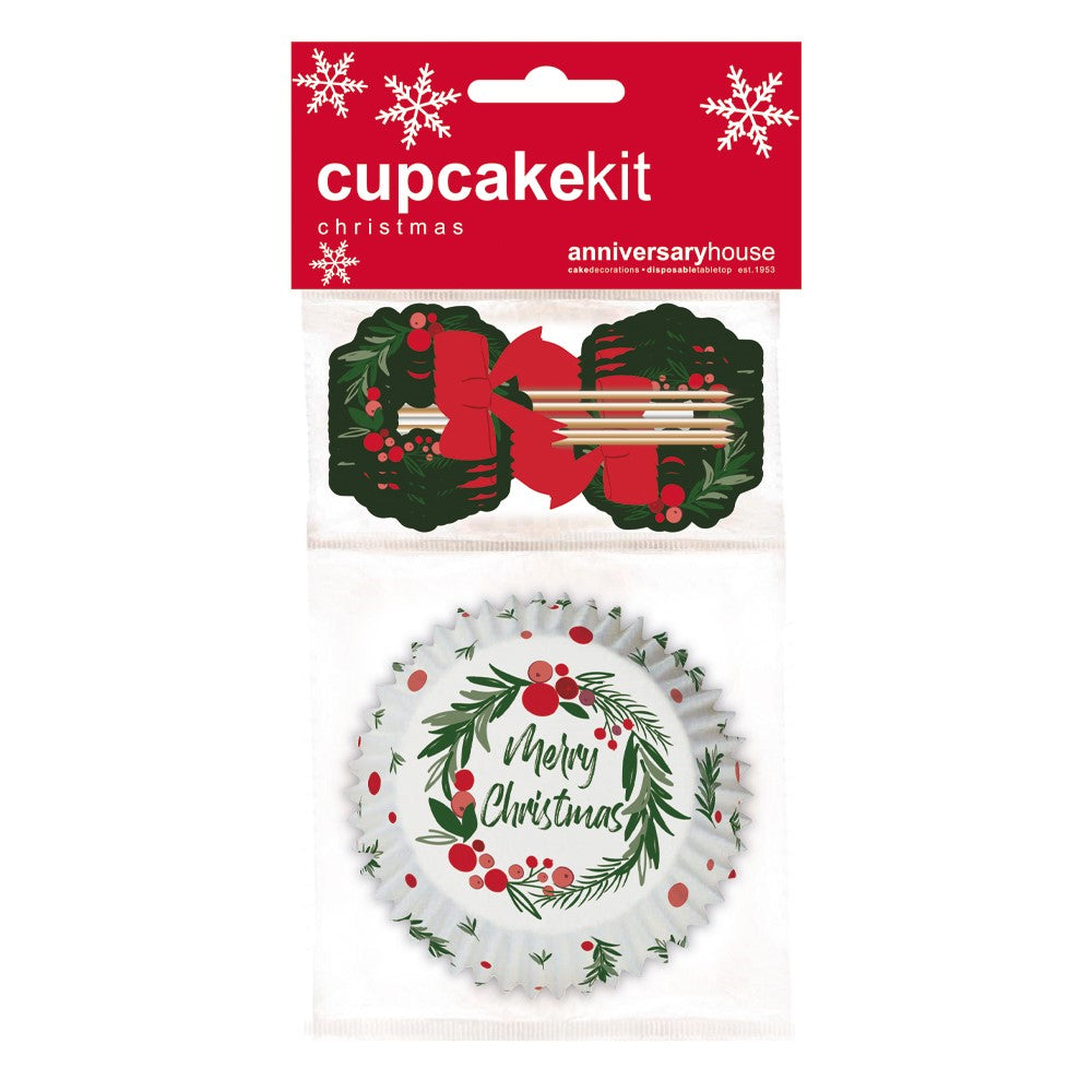 Anniversary House Merry Christmas Wreath Cupcake Kit | Pack of 16