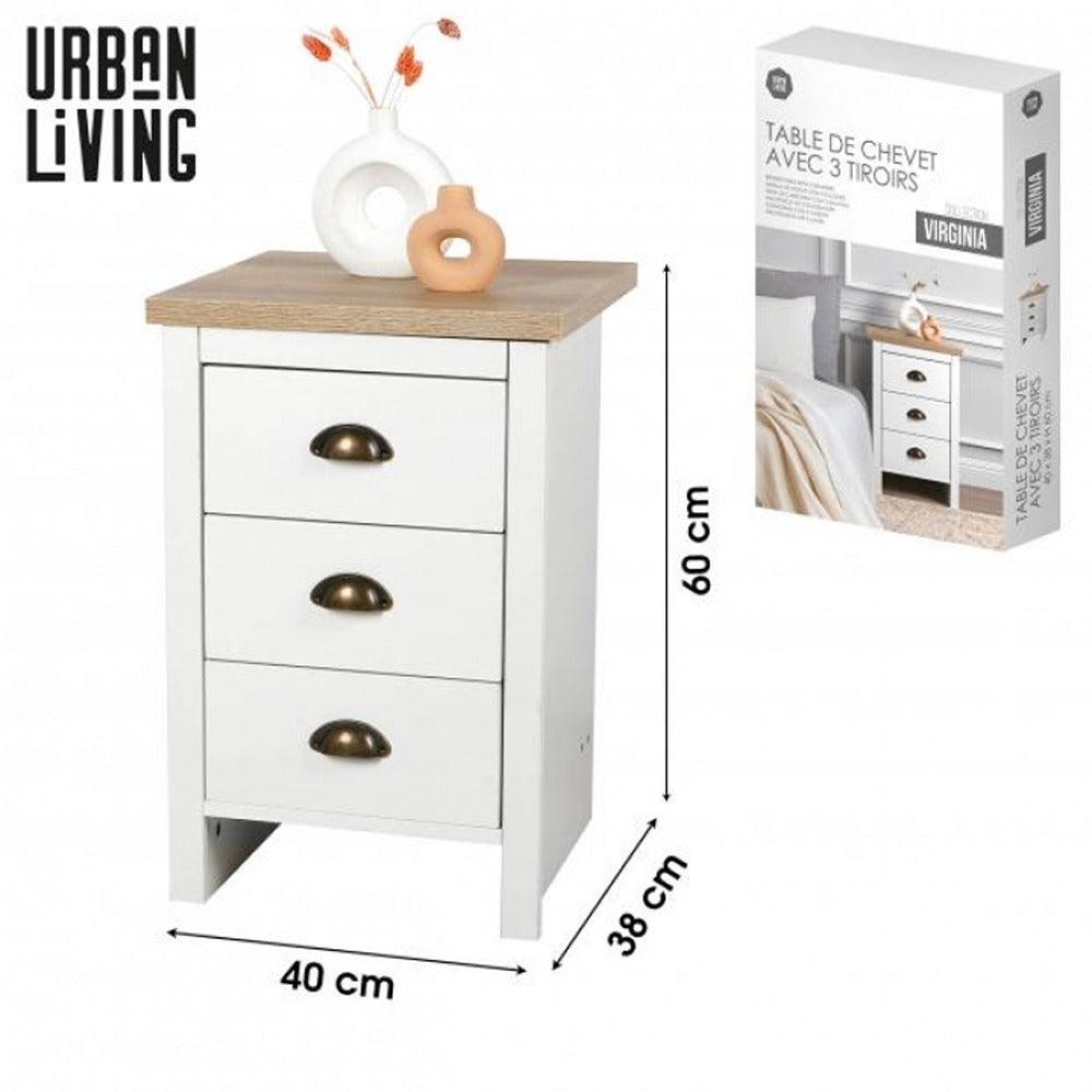 Urban Living Virginia 3 Drawer Side Locker | White and Natural Wood Finish