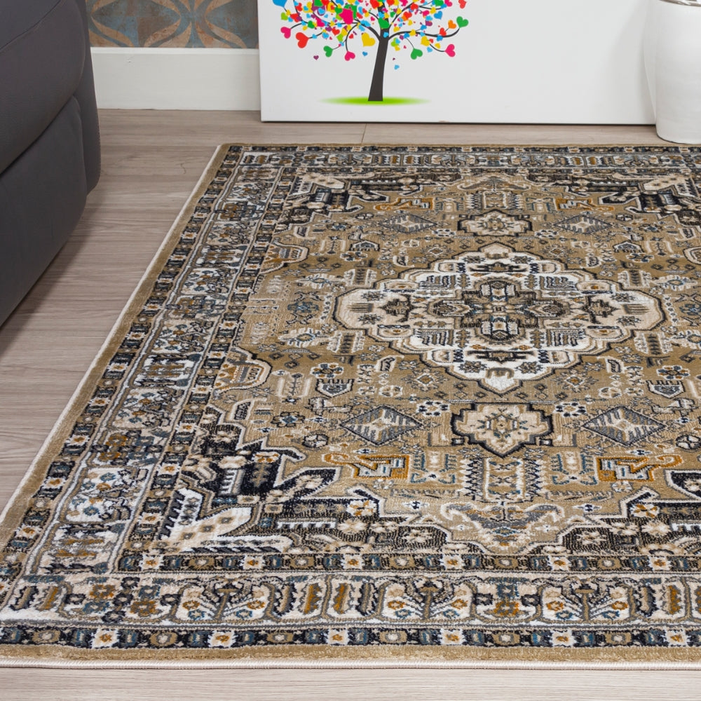 Aziza Medallion Beige Rug | Classic Elegance & Plush Comfort