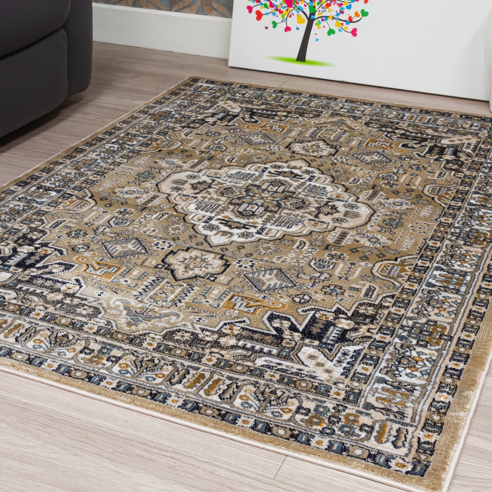 Aziza Medallion Beige Rug | Classic Elegance & Plush Comfort