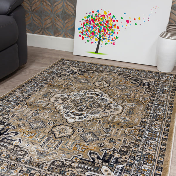 Aziza Medallion Beige Rug | Classic Elegance & Plush Comfort