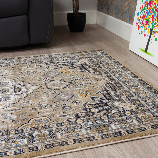 Aziza Medallion Beige Rug | Classic Elegance & Plush Comfort