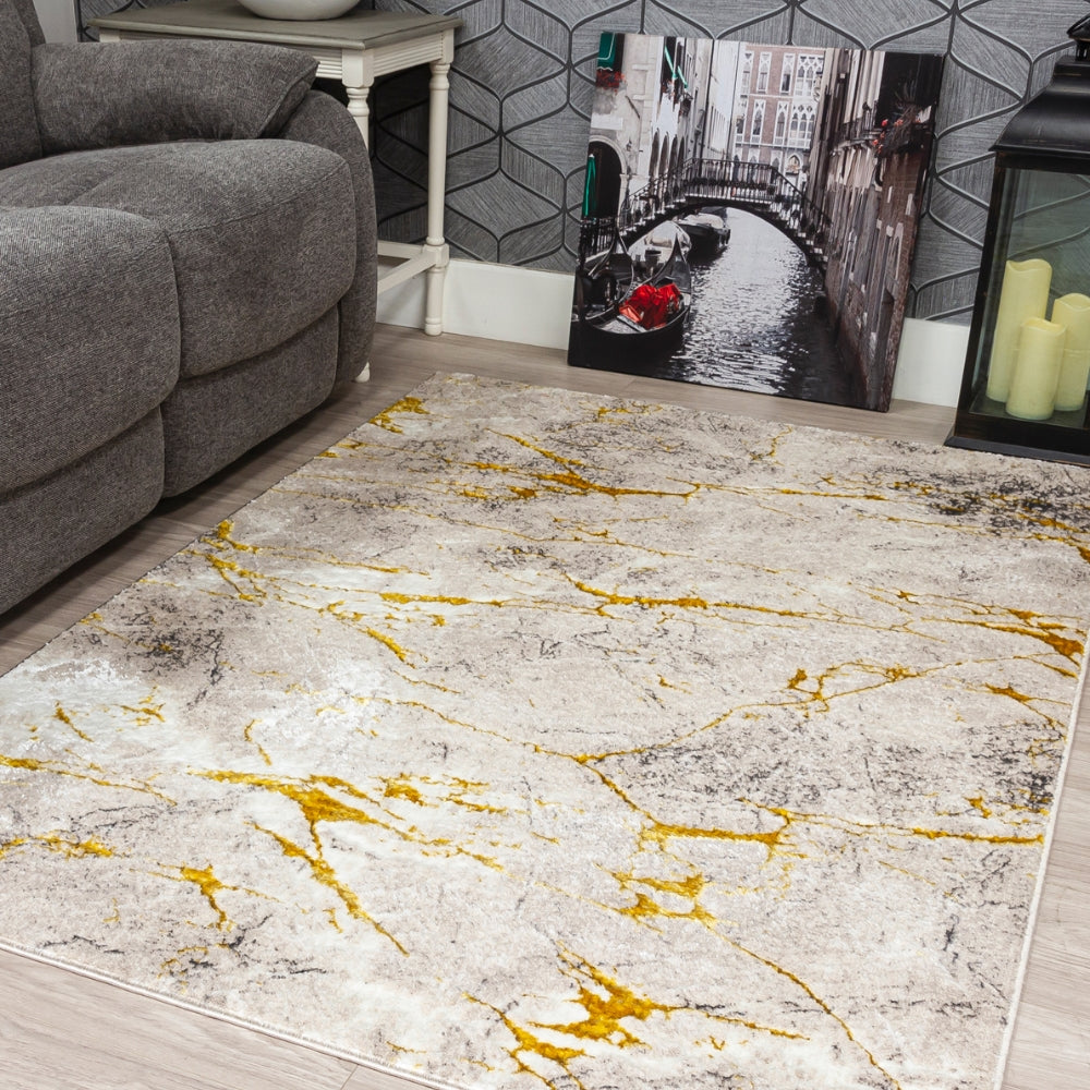 Glitz Marble Ochre Luxury Rug | Soft, Durable & Stylish Design