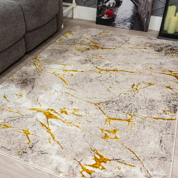 Glitz Marble Ochre Luxury Rug | Soft, Durable & Stylish Design