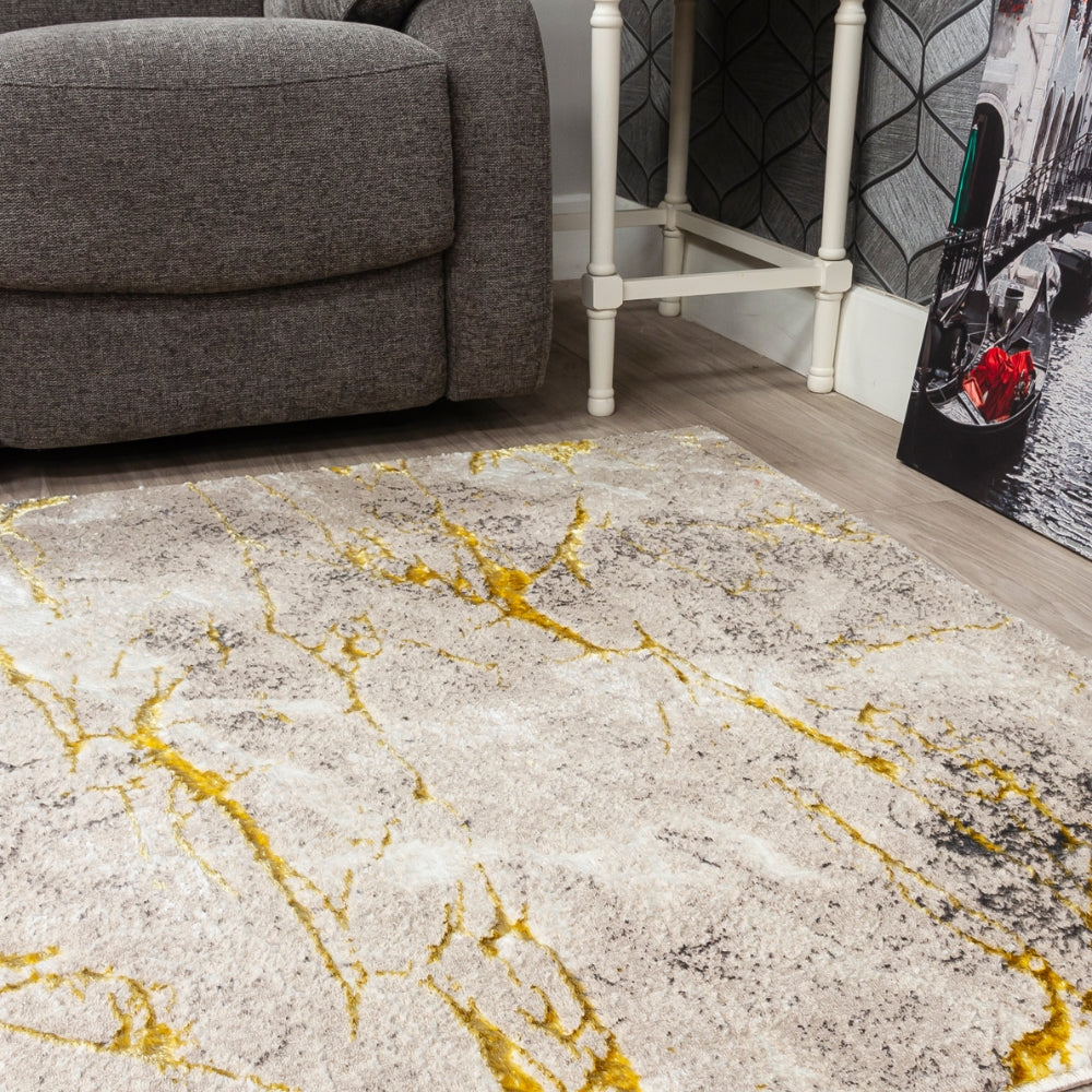 Glitz Marble Ochre Luxury Rug | Soft, Durable & Stylish Design