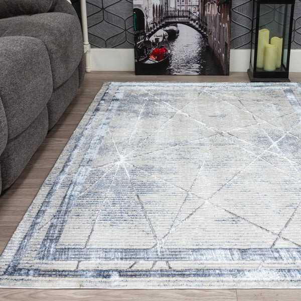 Glitz Art Deco Blue Rug | Modern Geometric Design, Plush Comfort