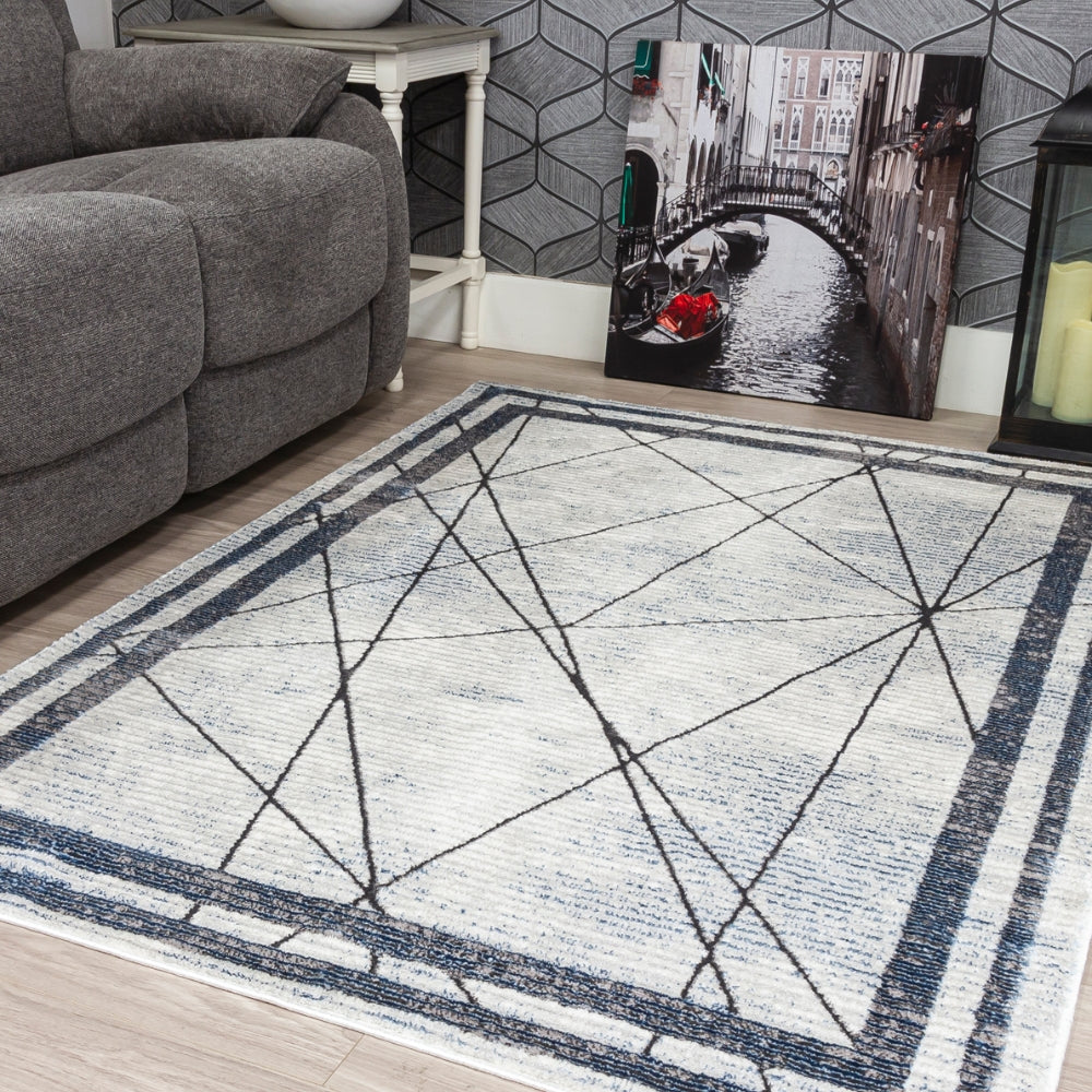 Glitz Art Deco Blue Rug | Modern Geometric Design, Plush Comfort