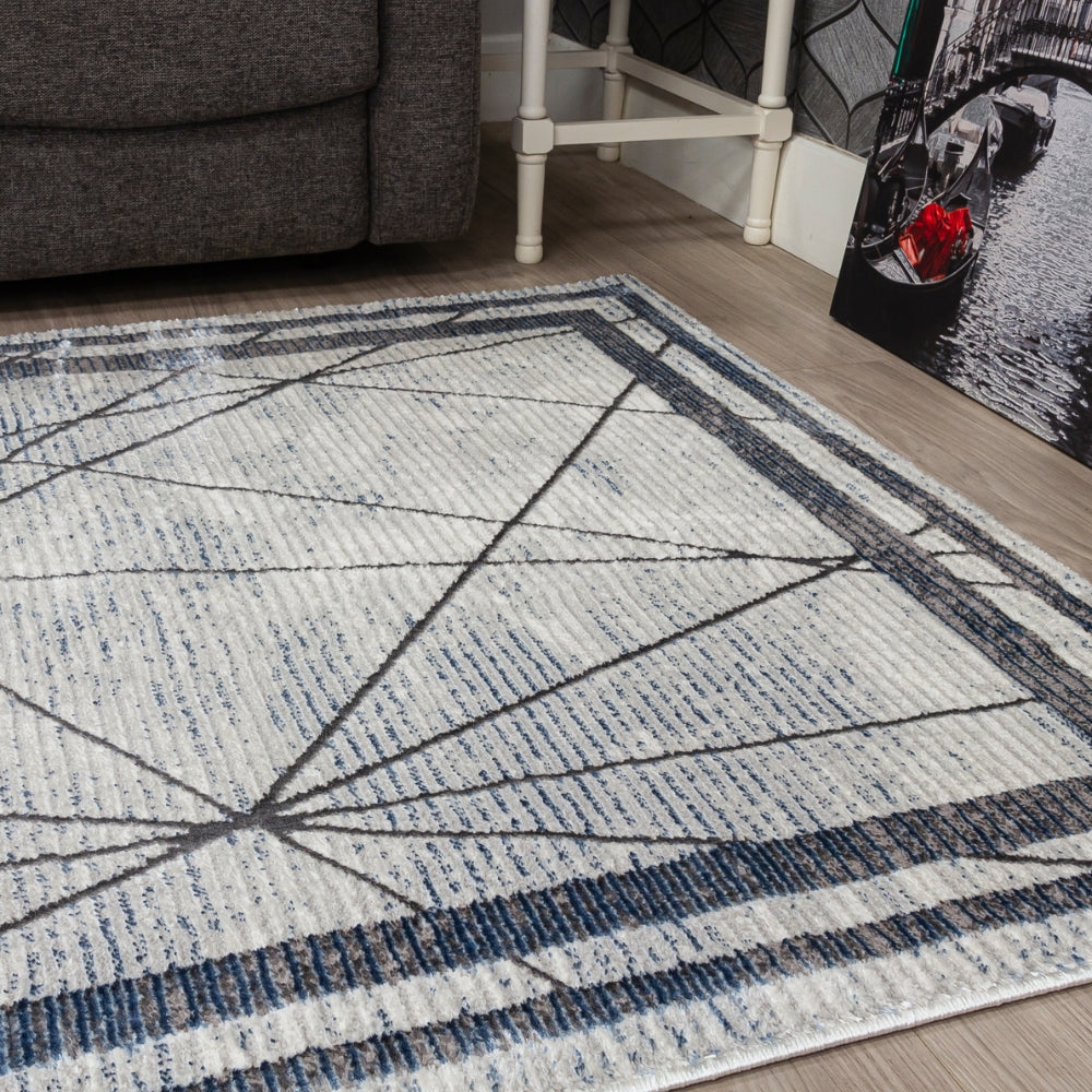 Glitz Art Deco Blue Rug | Modern Geometric Design, Plush Comfort