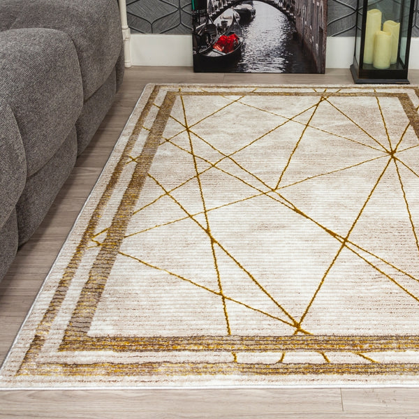 Glitz Art Deco Rug | Chic Geometric Design in Ochre & Beige