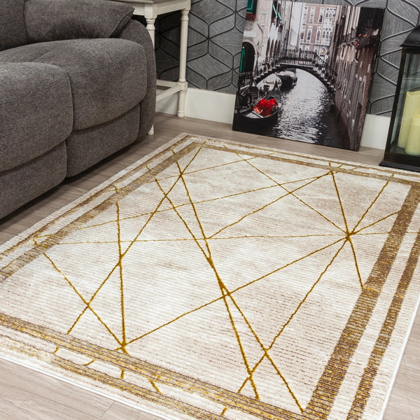 Glitz Art Deco Rug | Chic Geometric Design in Ochre & Beige