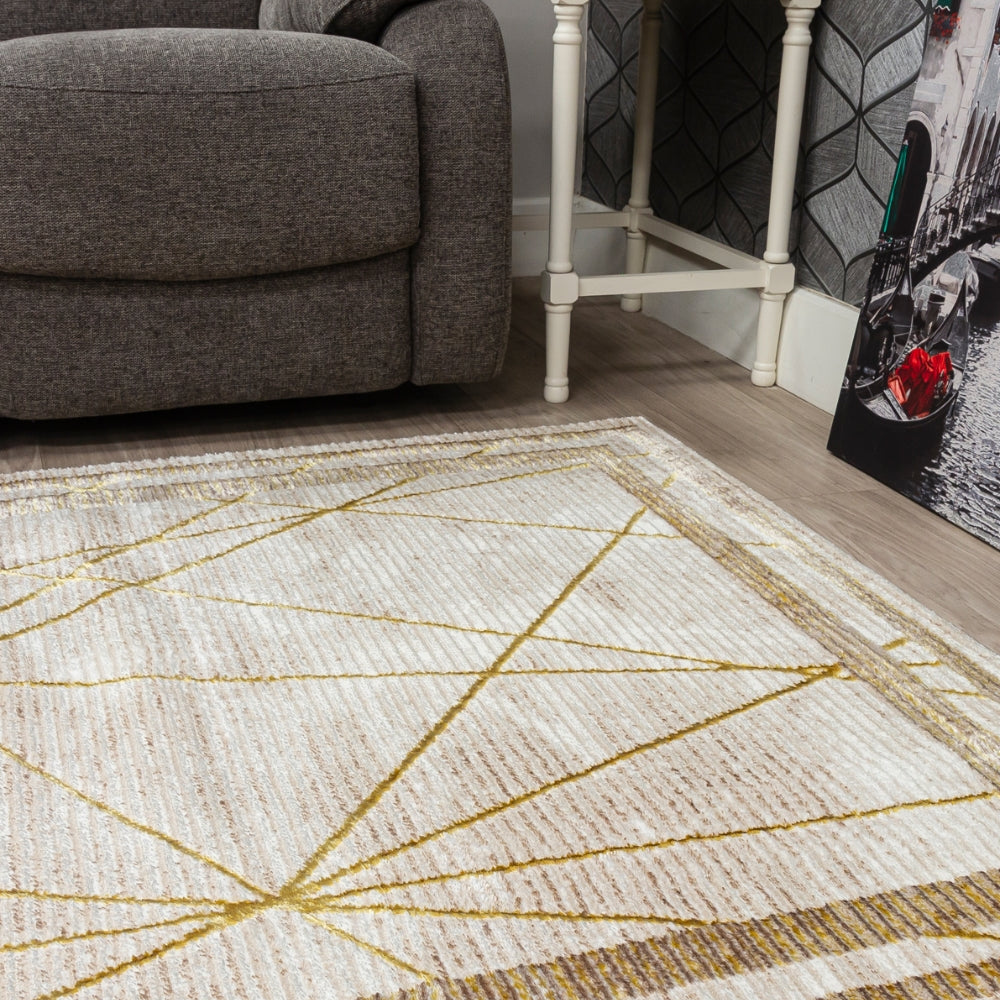 Glitz Art Deco Rug | Chic Geometric Design in Ochre & Beige