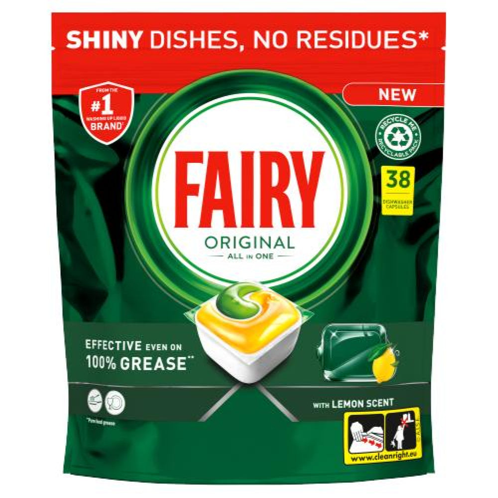 Fairy Original All in 1 Dishwasher Tablets | Lemon Scent | Pack of 38