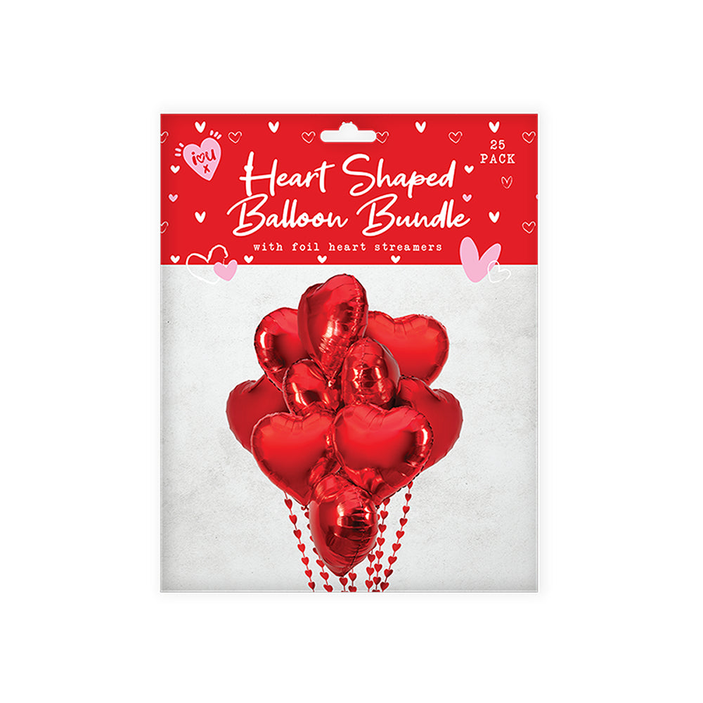 Valentine's Heart Balloon Bundle With Streamers | Pack of 24