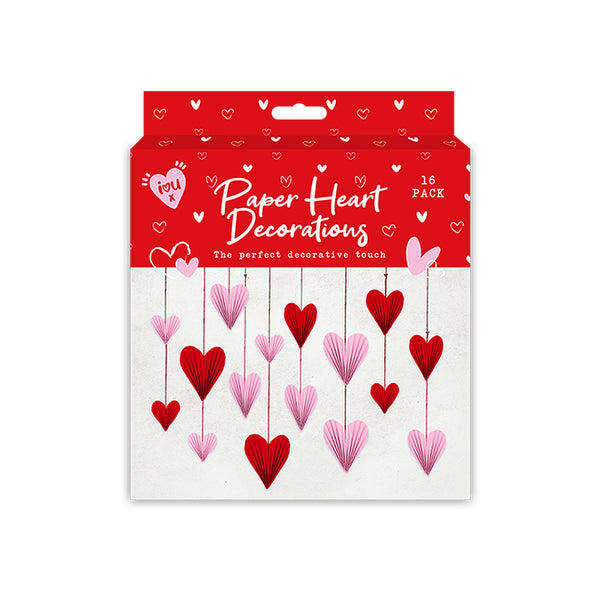 Valentine's Paper Heart Decorations | Pack of 16