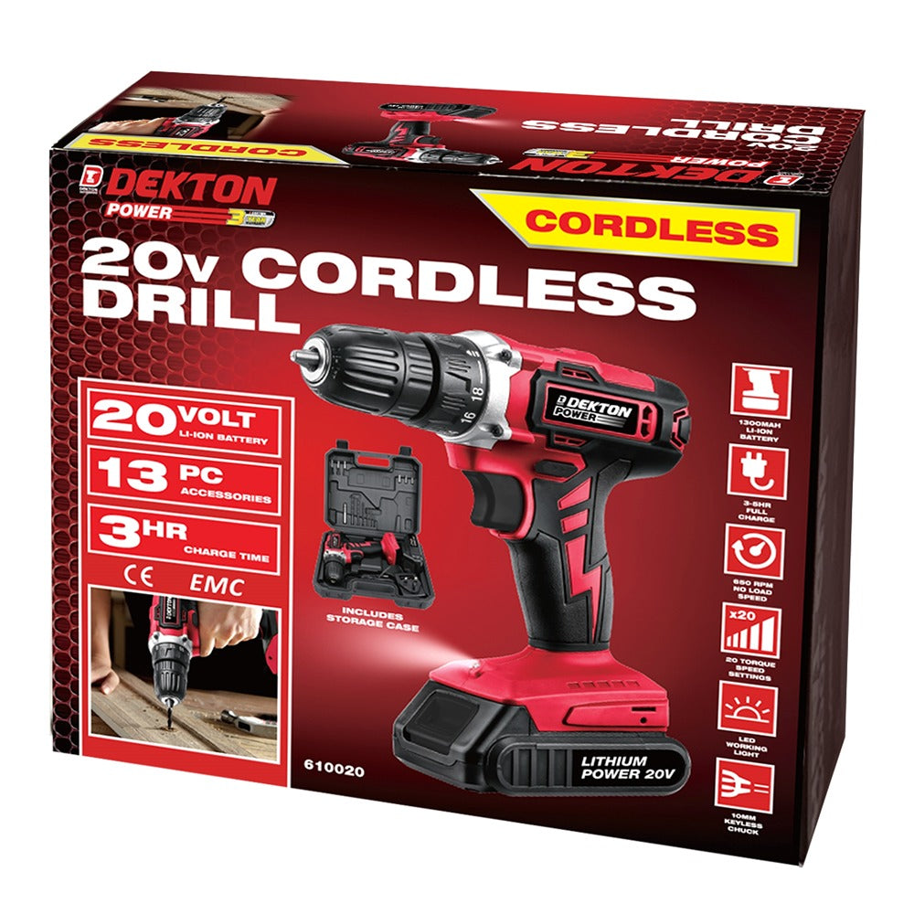 dekton cordless drill set  20v 16 piece