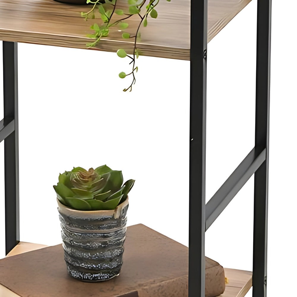 Urban Living Colorado 2 Tier Shelf | Black Metal Frame with Wooden Shelves