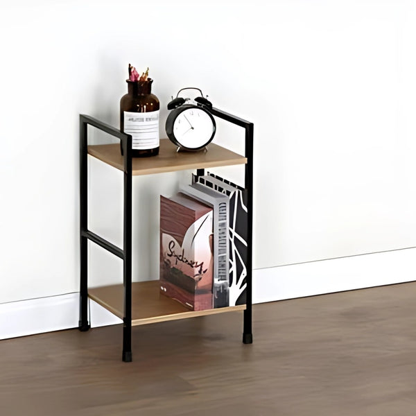 Urban Living Colorado 2 Tier Shelf | Black Metal Frame with Wooden Shelves