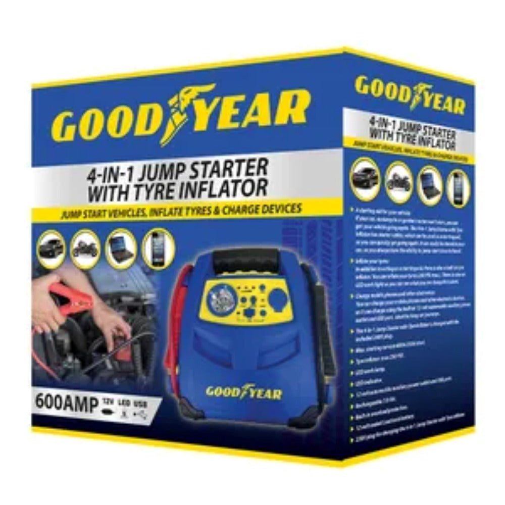 Goodyear 4-In-1 Car Aid | 600Amp Jump Starter & Tyre Inflator