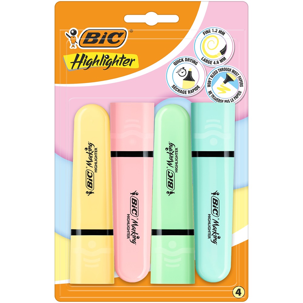 BIC Vibrant Colour-Coded Highlighter Pack | Dual-Tip Design, 4 Pack