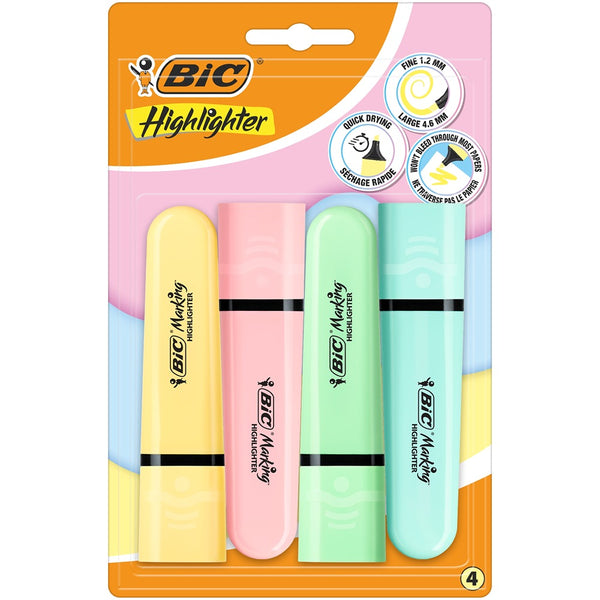 BIC Vibrant Colour-Coded Highlighter Pack | Dual-Tip Design, 4 Pack