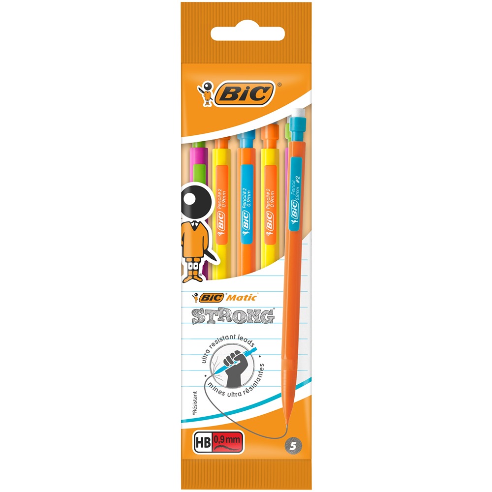 BIC Matic Strong Mechanical Pencils | 0.9mm HB Leads, 5 Pack