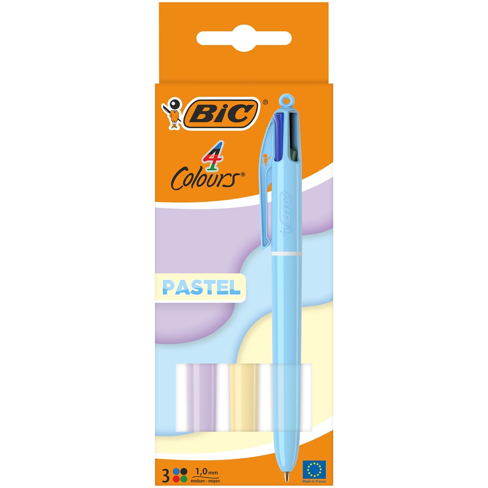 BIC 4 Colour Pastel Pens | Medium Point, Eco-Friendly Packaging | 3pk