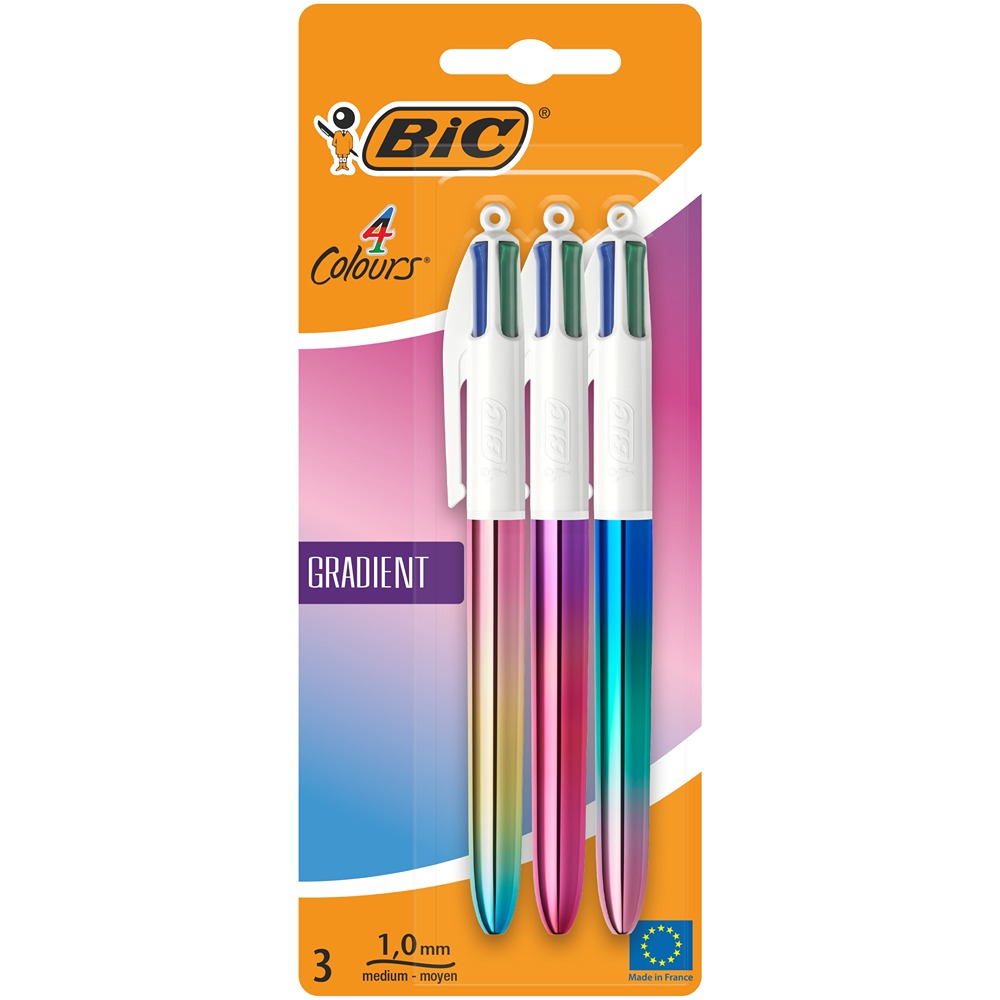 BIC 4 Colour Gradient Pens | Pack of 3 | Retractable Design | 1.0mm Tip