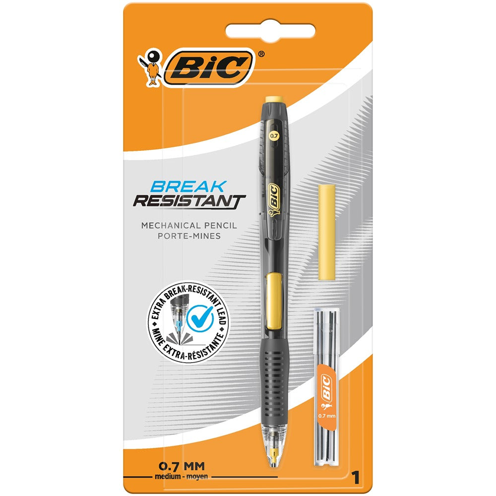 BIC Break Resistant Mechanical Pencil | 0.7mm Medium Lead | Black and Yellow