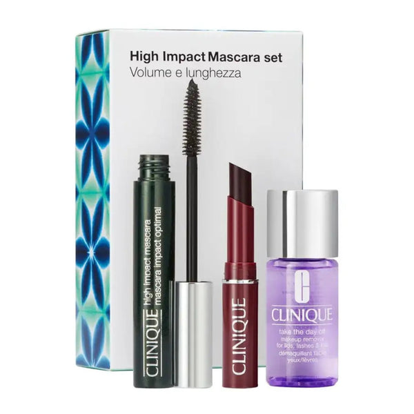 Clinique High Impact Mascara Set | 3Pc | Includes Makeup Remover & Lipstick