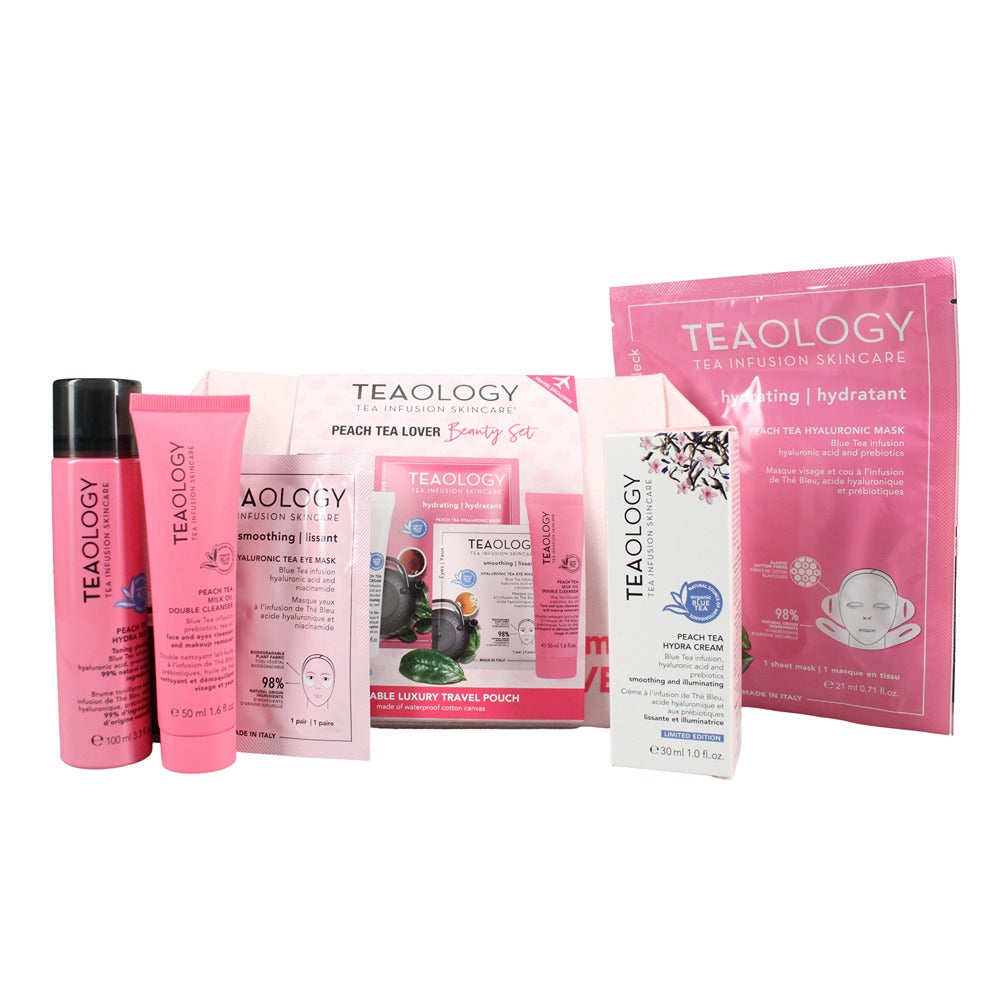 Teaology Peach Tea Skincare Set | 5Pc with Travel Pouch