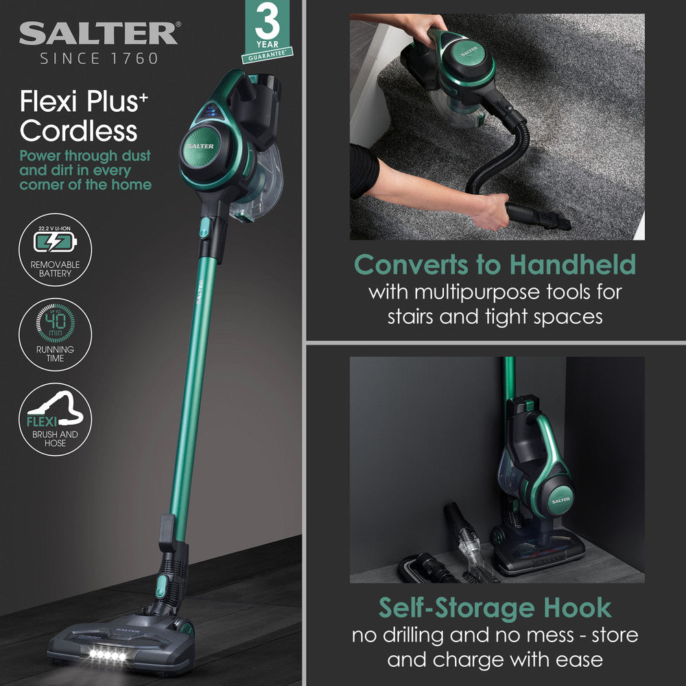 Salter Flexi Plus+ Cordless Stick Vacuum Cleaner | 22.2V, 1.2L, 40 Min Runtime