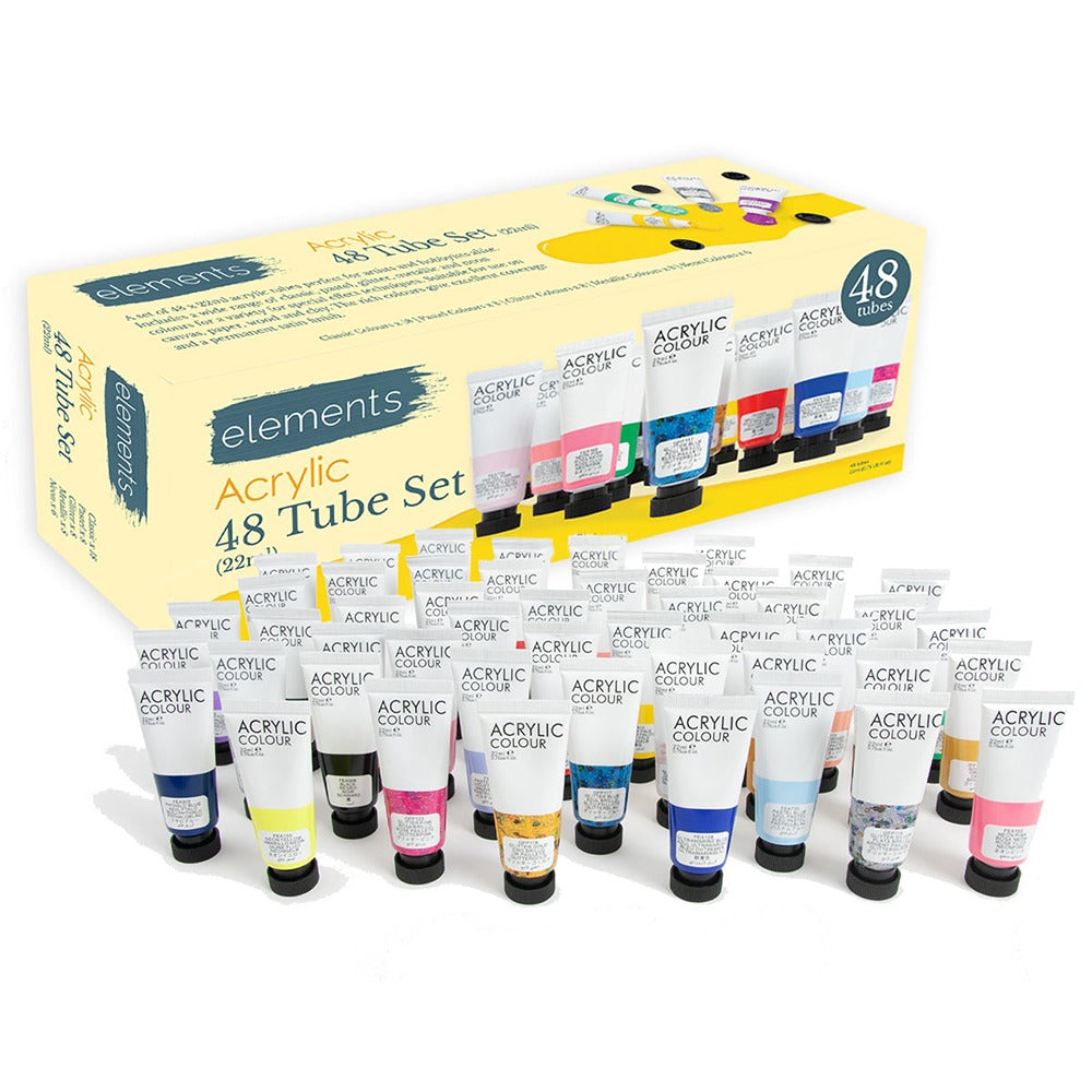 Elements High-Quality Acrylic Paint Set | 48 Distinct Colours, 22ml Tubes