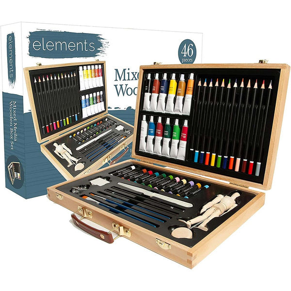 Elements 46-Piece Mixed Media Art Set | Durable Wooden Box