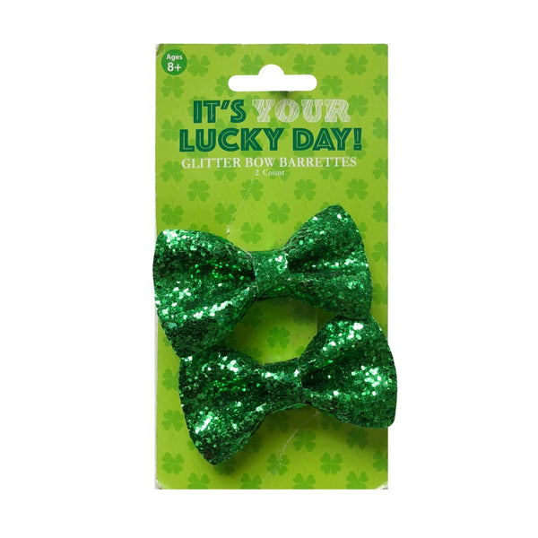 St. Patrick's Glitter Bow Barrettes | Pack of 2