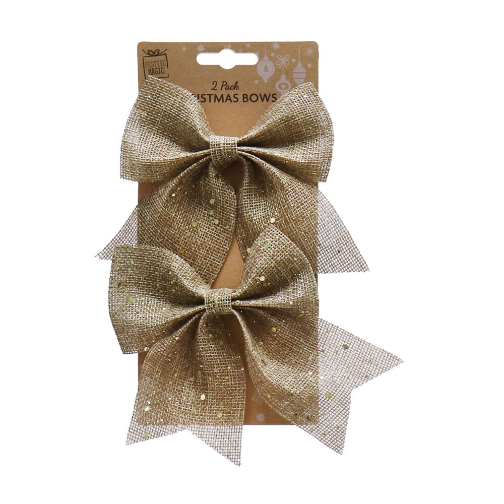 Burlap Glitter Bow | Pack of 2 | 12 x 13cm