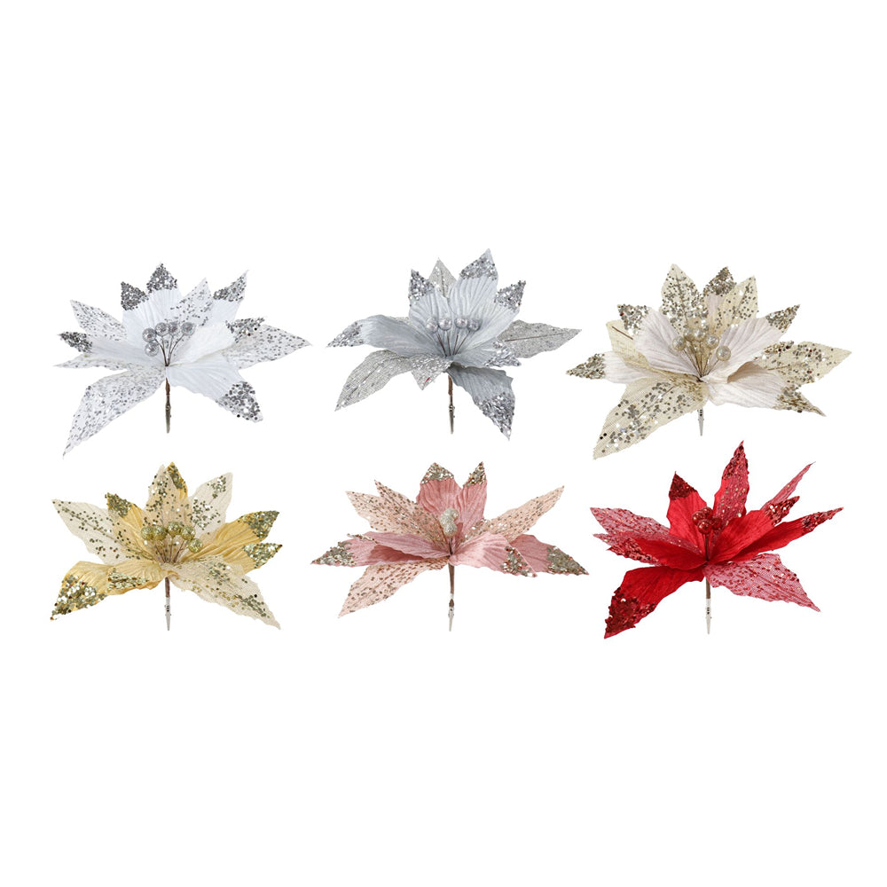 Clip Velvet And Mesh Poinsettia | 31cm | Assorted Models