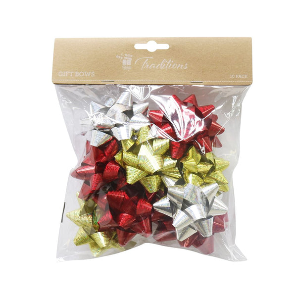 festive magic assorted colour brushed christmas gift bows - pack of 10