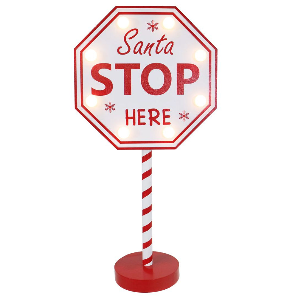 Light Up Santa Stop Here Sign On Stand | 40cm