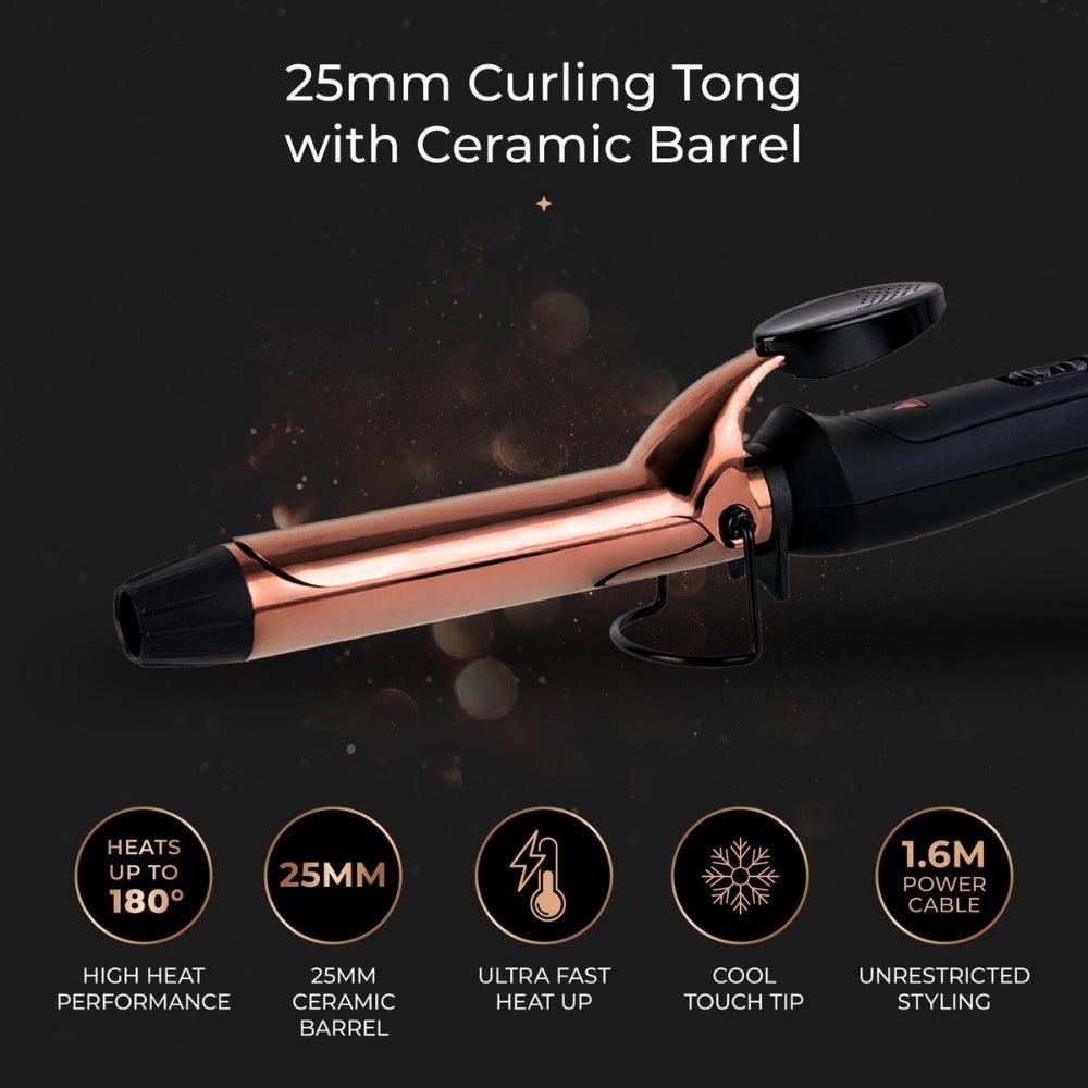 Carmen Noir II Black & Copper Curling Tong | 25mm - Choice Stores