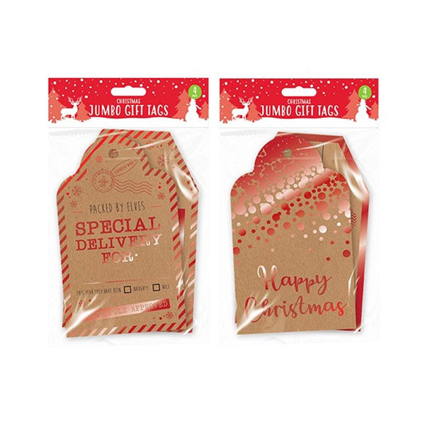 Christmas Kraft Style Jumbo Gift Tags | Pack of 4 - Choice Stores