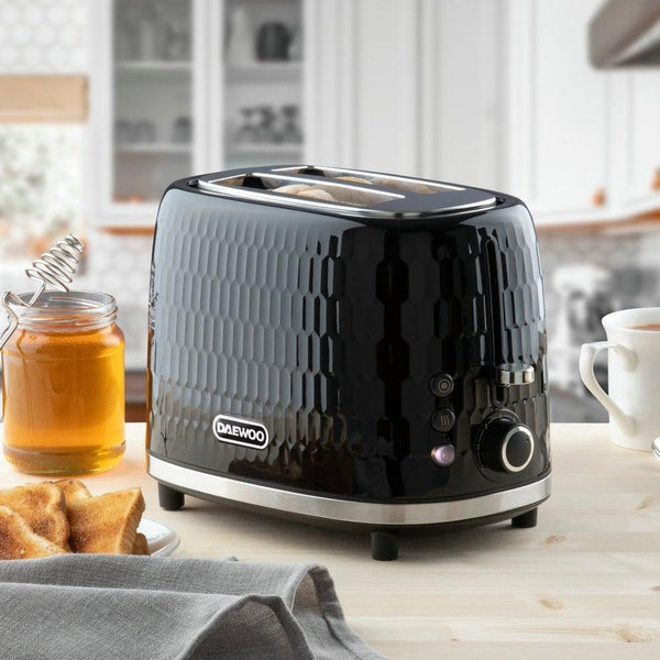 Daewoo Honeycomb Black 2 Slice Toaster - Choice Stores