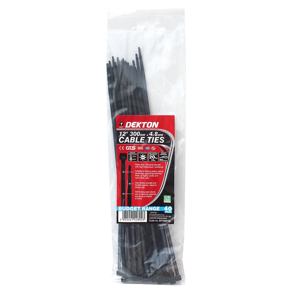 Dekton Black Cable Ties 4.8mm x 300mm | Pack of 40 - Choice Stores