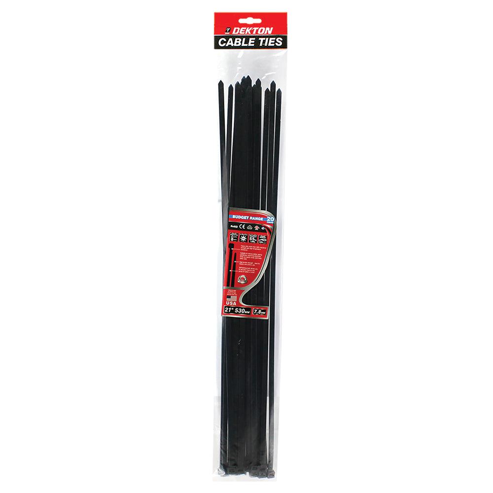 Dekton Black Cable Ties 7.8 mm x 530 mm | Pack of 20 - Choice Stores