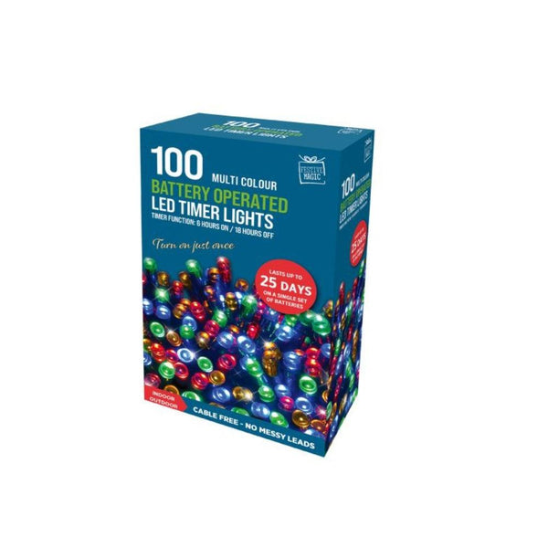 Festive Magic 100 Multicoloured Battery Powered LED Timer Christmas Lights | 8 Functions - Choice Stores